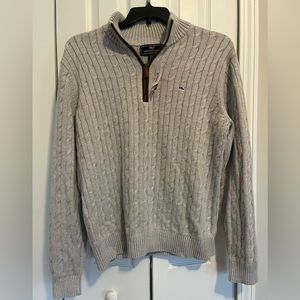 Vineyard vines, men’s large cable knit sweater, 1/4 zip grey, NEW WITH TAGS